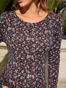 SHEIN Maternity Ditsy Floral Form Fitted Tee - Multicolor - View 6