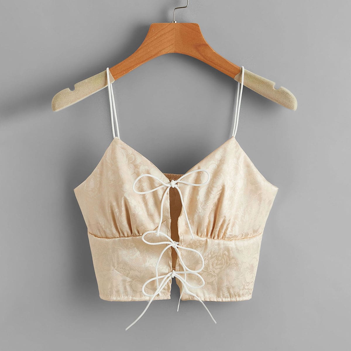 

Satin Jacquard Tie Front Cami, Apricot
