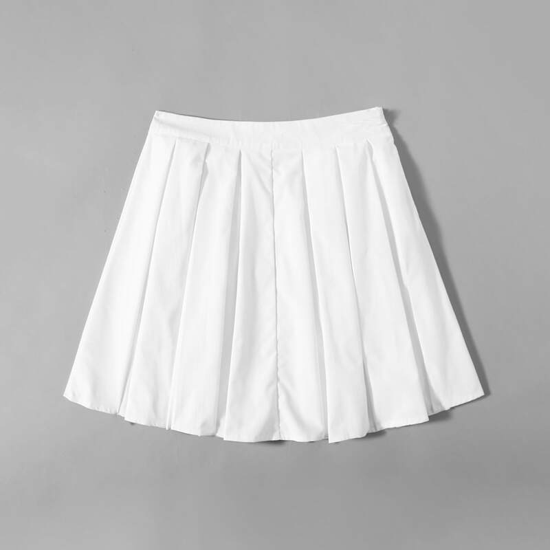 

Solid Pleated Skirt, White