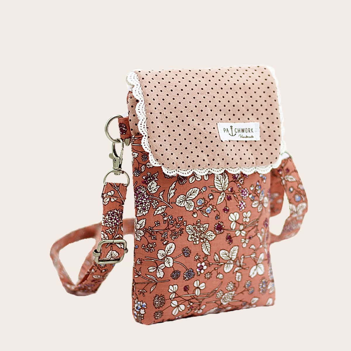 

Floral Graphic Flap Crossbody Bag, Coral pink