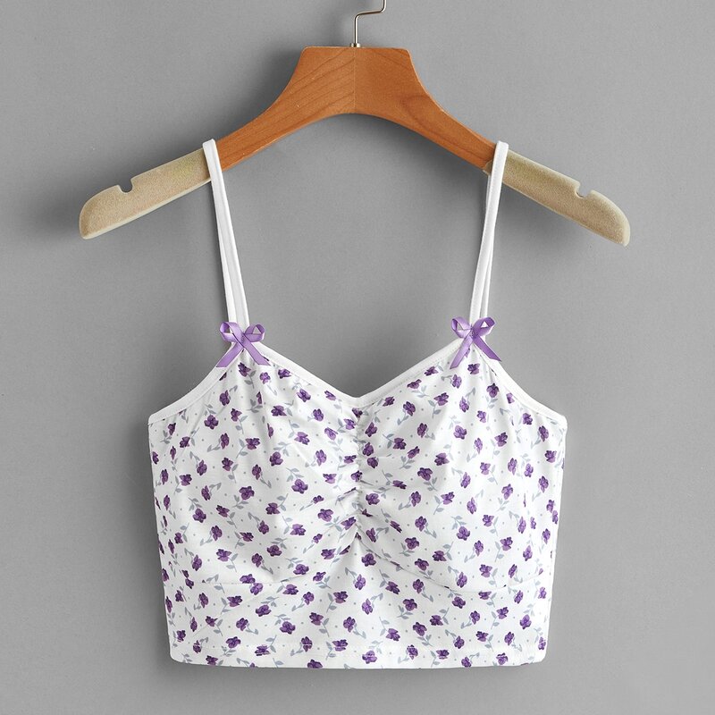 

Ditsy Floral Ruched Bow Crop Cami, Multicolor