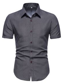 Manfinity Mode Camisa con estampado de cuadros con botón delantero - Negro - Ver 1