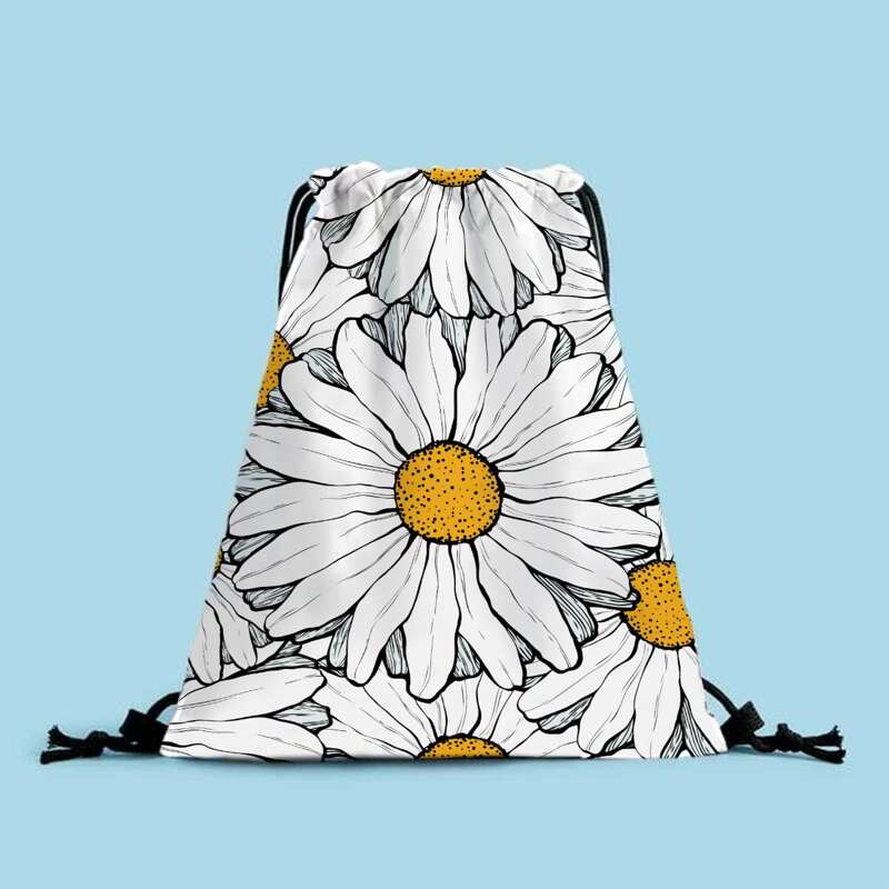 

Floral Graphic Drawstring Backpack, White