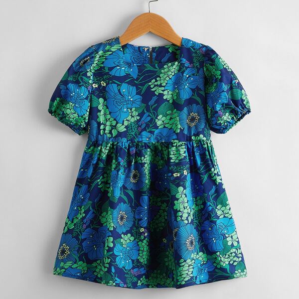 

Toddler Girls Floral Print Puff Sleeve Smock Dress, Multicolor