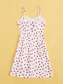 Vestido de tirantes con estampado de fresa - Blanco - Ver 2
