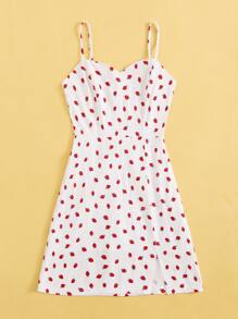 Vestido de tirantes con estampado de fresa - Blanco - Ver 3