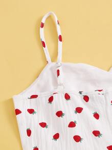 Vestido de tirantes con estampado de fresa - Blanco - Ver 4