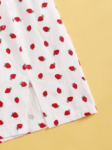 Vestido de tirantes con estampado de fresa - Blanco - Ver 5