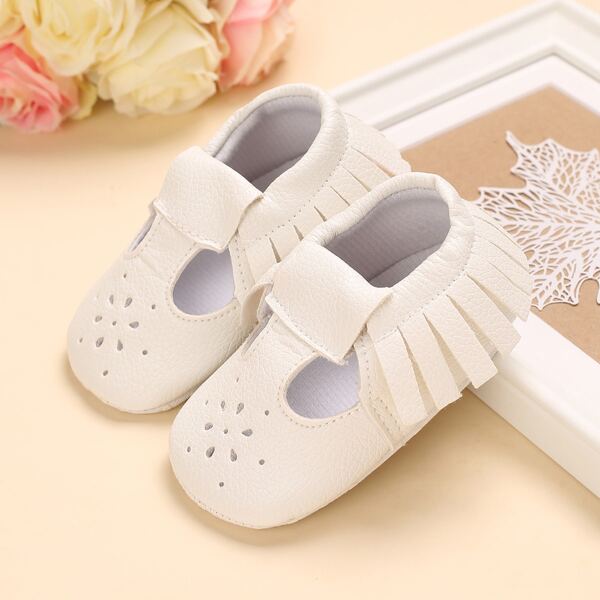 

Baby Girl Hollow Out Fringe Decor Flats, White