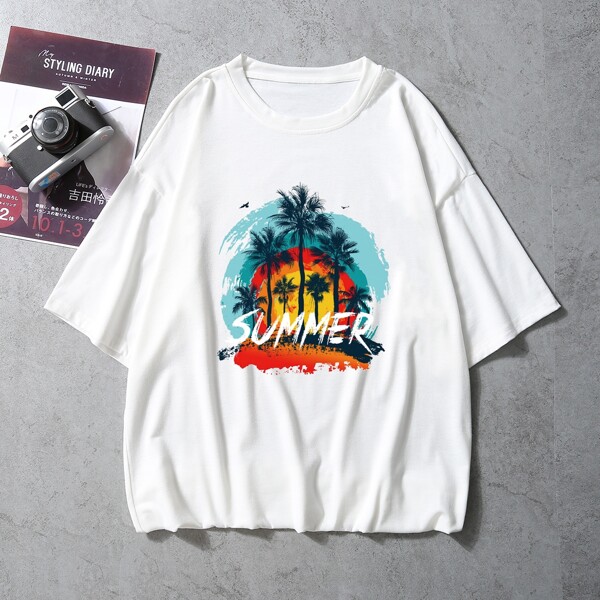 

Men Palm Tree & Letter Graphic Tee, White