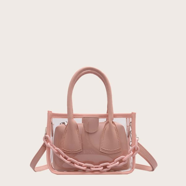 

Girls Clear Satchel Bag With Inner Pouch, Baby pink