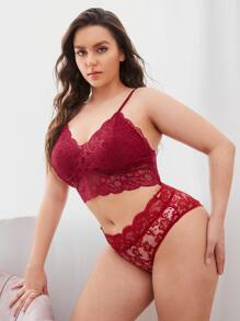 Plus Floral Lace Bralet - Burgundy - View 3