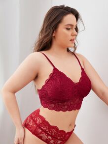Plus Floral Lace Bralet - Burgundy - View 4