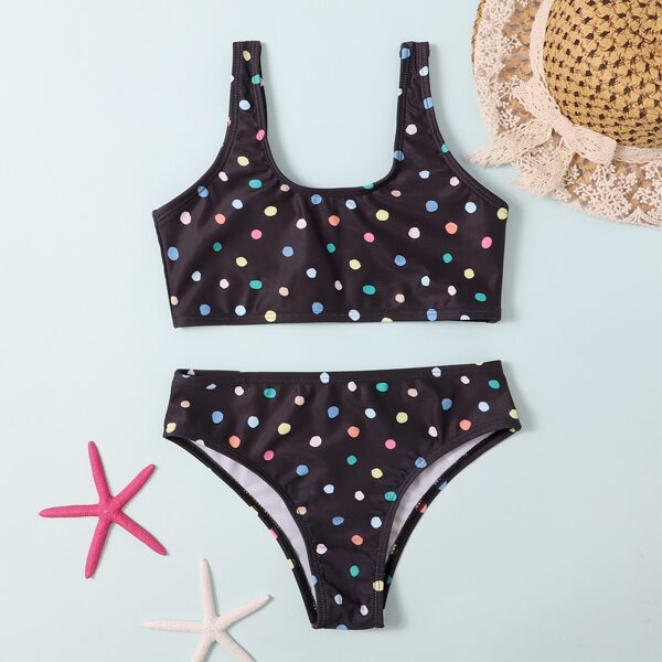 

Girls Polka Dot Bikini Swimsuit, Navy blue