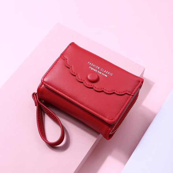 

Scallop Trim Fold Over Purse, Red