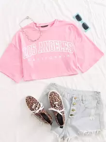 SHEIN Unity Áo thun Lá thư Giải trí - Màu Hồng baby - Xem 1