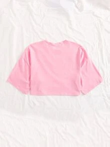SHEIN Unity Áo thun Lá thư Giải trí - Màu Hồng baby - Xem 2
