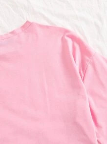 SHEIN Unity Áo thun Lá thư Giải trí - Màu Hồng baby - Xem 3