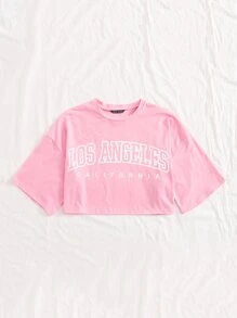 SHEIN Unity Áo thun Lá thư Giải trí - Màu Hồng baby - Xem 4