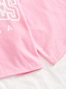 SHEIN Unity Áo thun Lá thư Giải trí - Màu Hồng baby - Xem 5