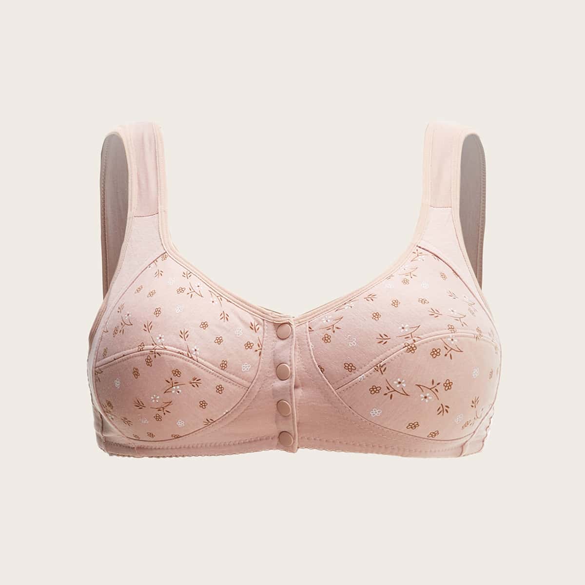 

Plus Floral Print Button Front Bralette, Baby pink