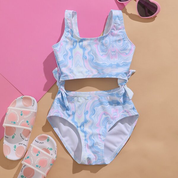 

Baby Girl All Over Print Cut-out One Piece Swimsuit, Multicolor