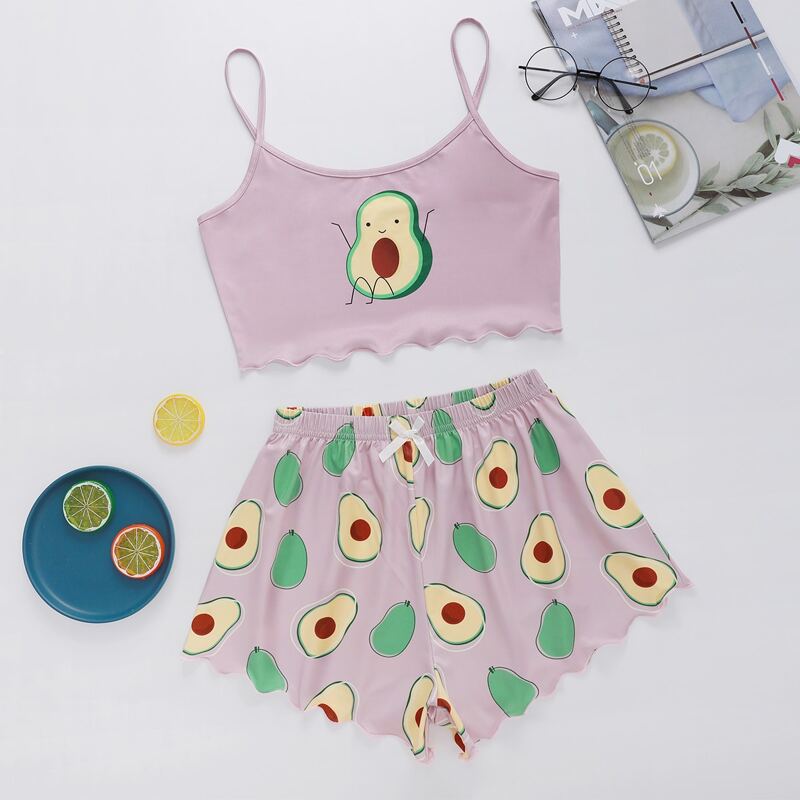 

Cartoon Avocado Print PJ Set, Dusty pink