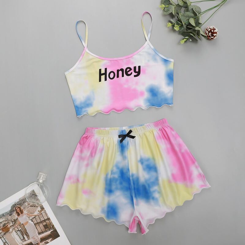 

Tie Dye & Letter Graphic Pajama Set, Multicolor