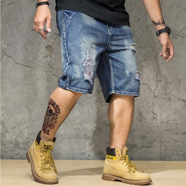 

Men Ripped Washed Denim Shorts, Medium wash