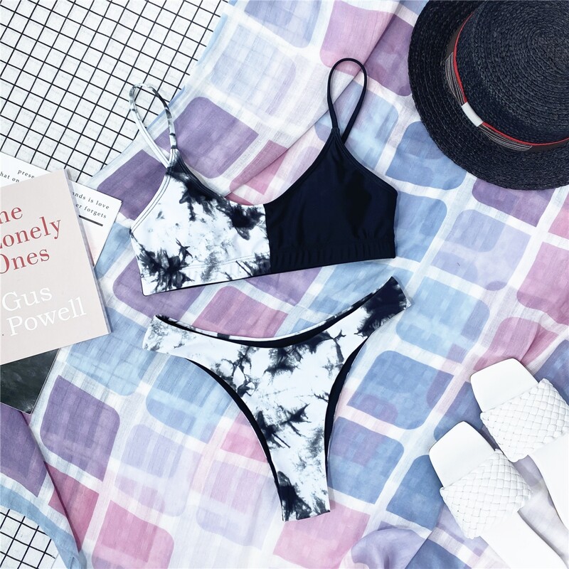 

Tie Dye High Cut Bikini Swimsuit, Black