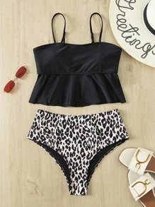 Leopard Ruffle Hem Bikini Summer Beach - Multicolor - View 3