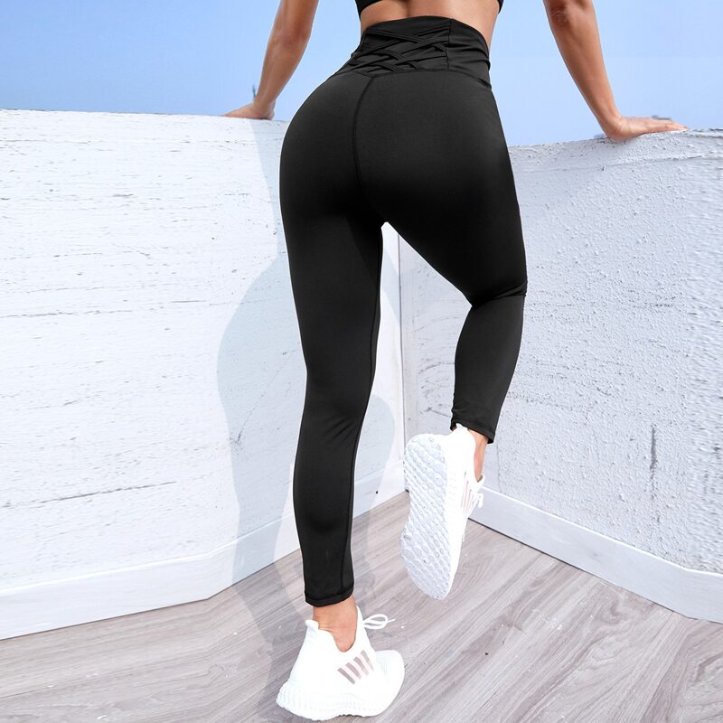 

Anti-UV Wide Waistband Criss Cross Sports Leggings, Black