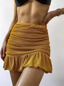 Falda de playa bajo fruncido - Mostaza Amarilla - Ver 1