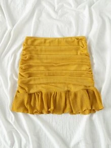 Falda de playa bajo fruncido - Mostaza Amarilla - Ver 2