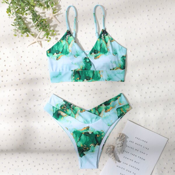 

Marble Print Bikini Swimsuit, Multicolor