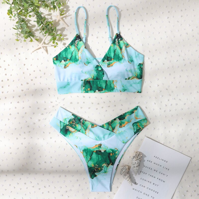 

Marble Print Bikini Swimsuit, Multicolor