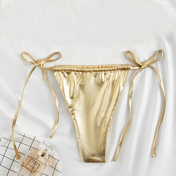 

Metallic Tie Side Bikini Panty, Gold
