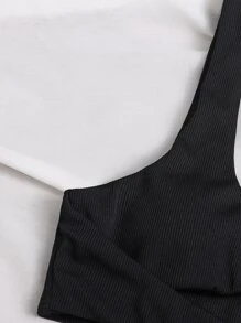 SHEIN Swim Summer Beach Mono Bikini Set Ribbed Cut Out Top & High Cut Thong 2 Pieces Bikini - Black - View 3