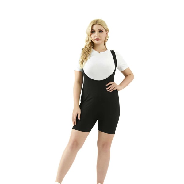 

Plus Solid Unitard Romper, Black