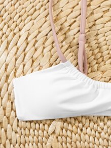 可调节肩带丁字裤比基尼套装，适合夏季海滩度假 - 白色 - 查看 4