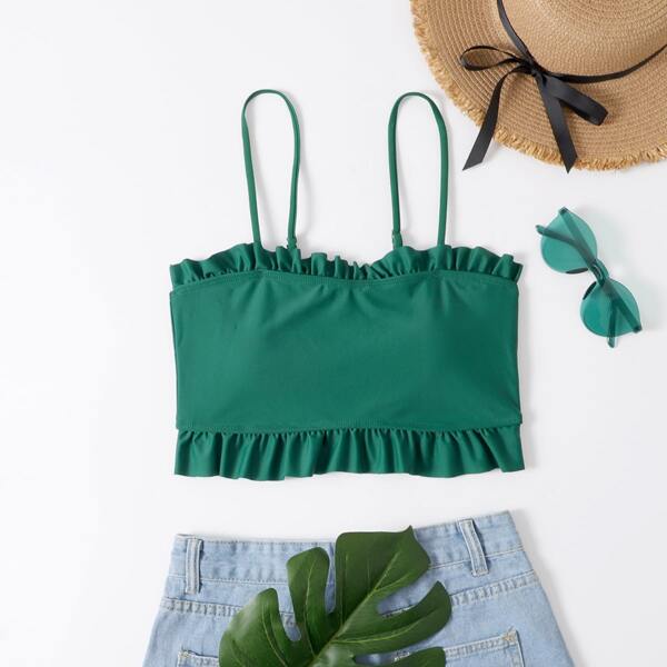 

Frill Trim Tankini Top, Green