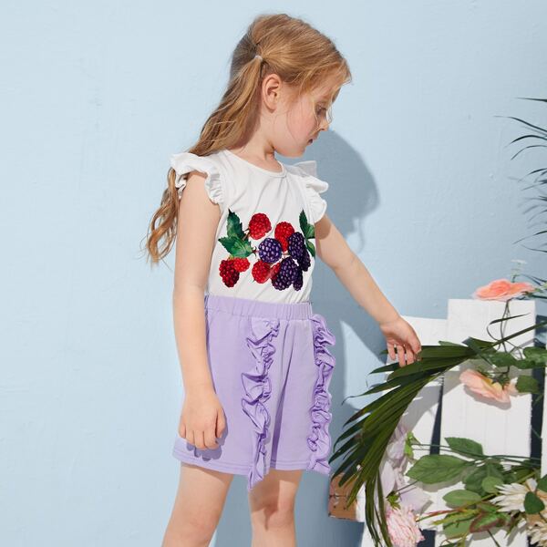 

Toddler Girls Ruffle Trim Fruits Print Tee & Shorts Set, Multicolor