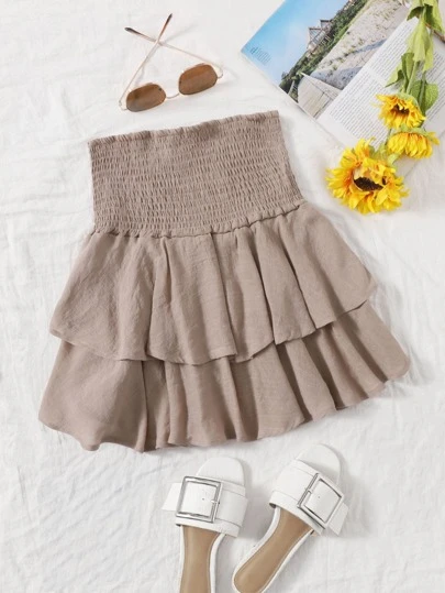 SmockedHigh-RiseFlounceMiniSkirt