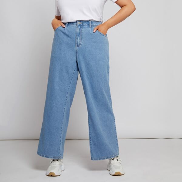 

Plus High Waist Wide Leg Jeans, Medium wash