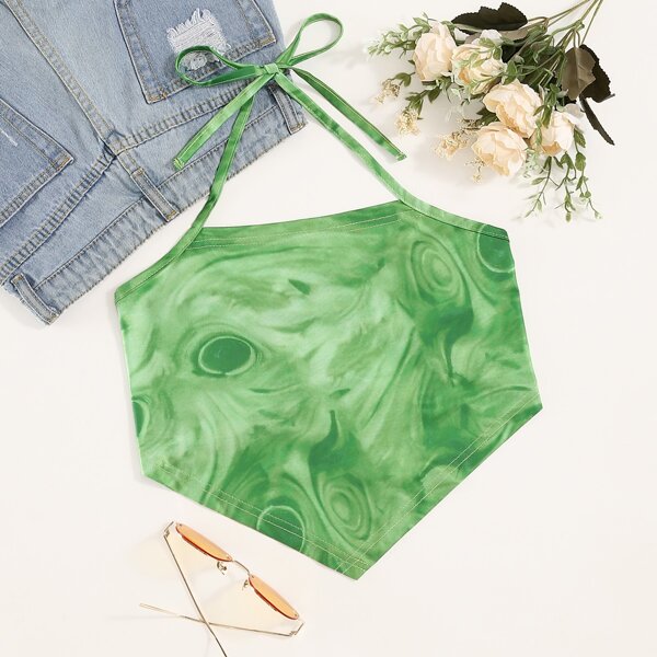 

Plus Tie Dye Bandana Halter Top, Green