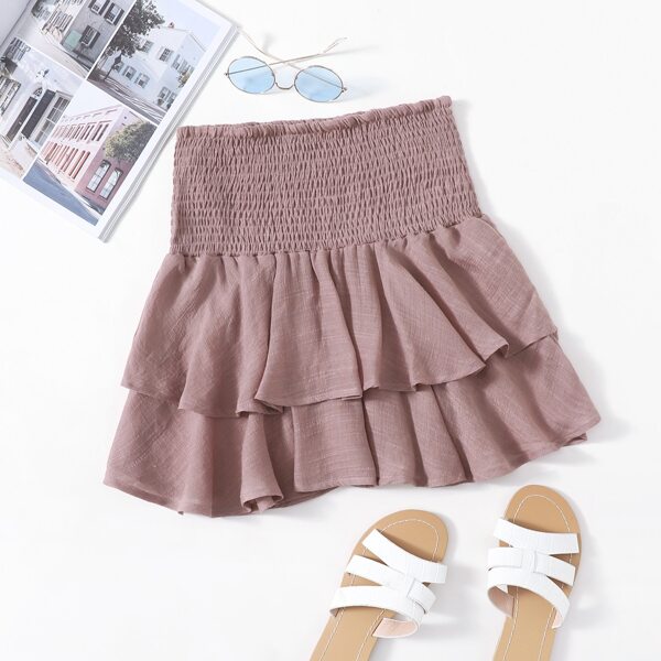 

Smocked High-Rise Flounce Mini Skirt, Dusty pink