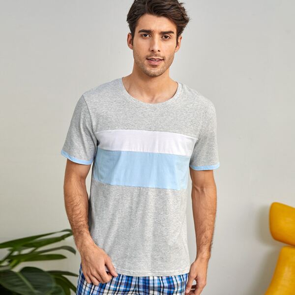 

Men Contrast Panel Lounge Top, Grey