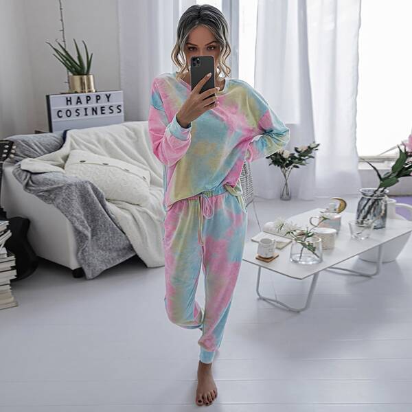 

Drop Shoulder Tie Dye Pullover & Sweatpants Set, Multicolor