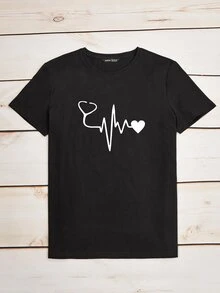 Camiseta con estampado de corazón - Negro - Ver 5