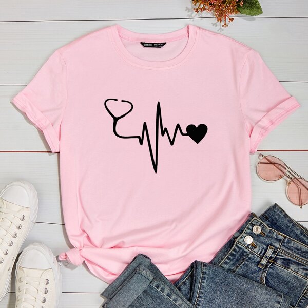 

Heart Print Tee, Pink